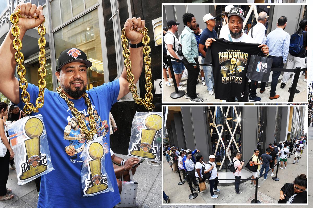 Knicks fans wait hours, line up for blocks to buy champ gear as merch madness takes NYC