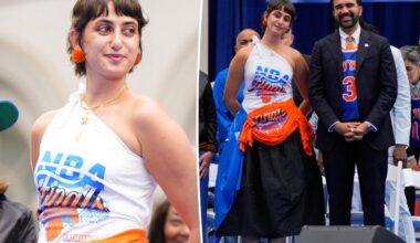 Zohran Mamdani's wife Rama Duwaji wears high-fashion merch dress to Knicks parade