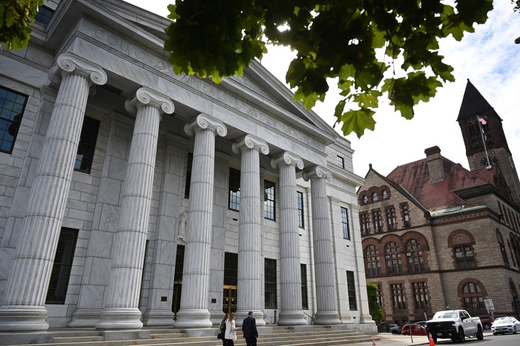 Court of Appeals, State of New York building with a clock tower in the background.