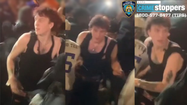 Police released images of several people who they said attacked a San Antonio Spurs fan after the Knicks loss on Monday, June 8, 2026 in Manhattan, and also stole the 39-year-old Spurs jersey he had been wearing. (NYPD)
