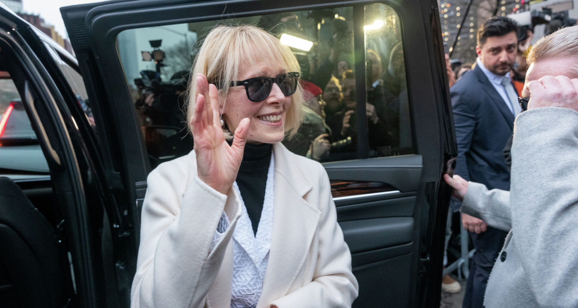 E. Jean Carroll departs a Manhattan federal court at the conclusion of her defamation suit against Donald Trump in January 2024, when she was awarded $83.3 million. (Photo by Spencer Platt/Getty Images)