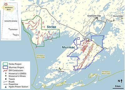 Figure 1: Location of the Murmac and Strike Uranium Projects. Figure 1: Location of the Murmac and Strike Uranium Projects.