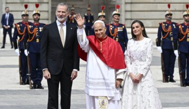 Queen Letizia Welcomes Pope Leo XIV in a Heavenly Lace Dress