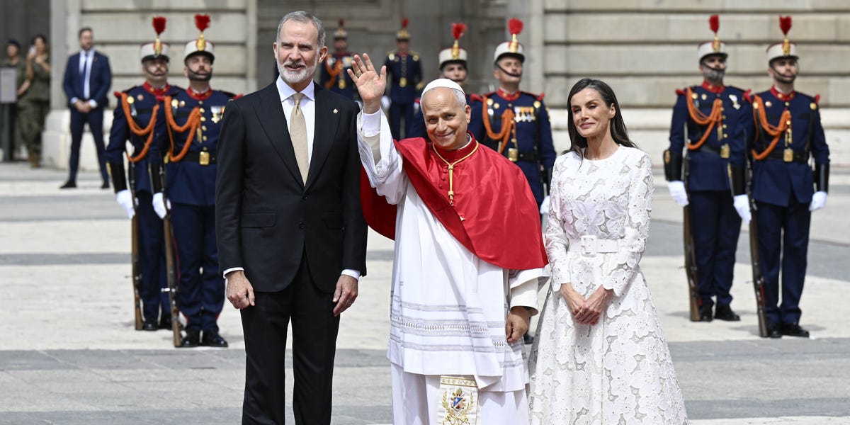 Queen Letizia Welcomes Pope Leo XIV in a Heavenly Lace Dress