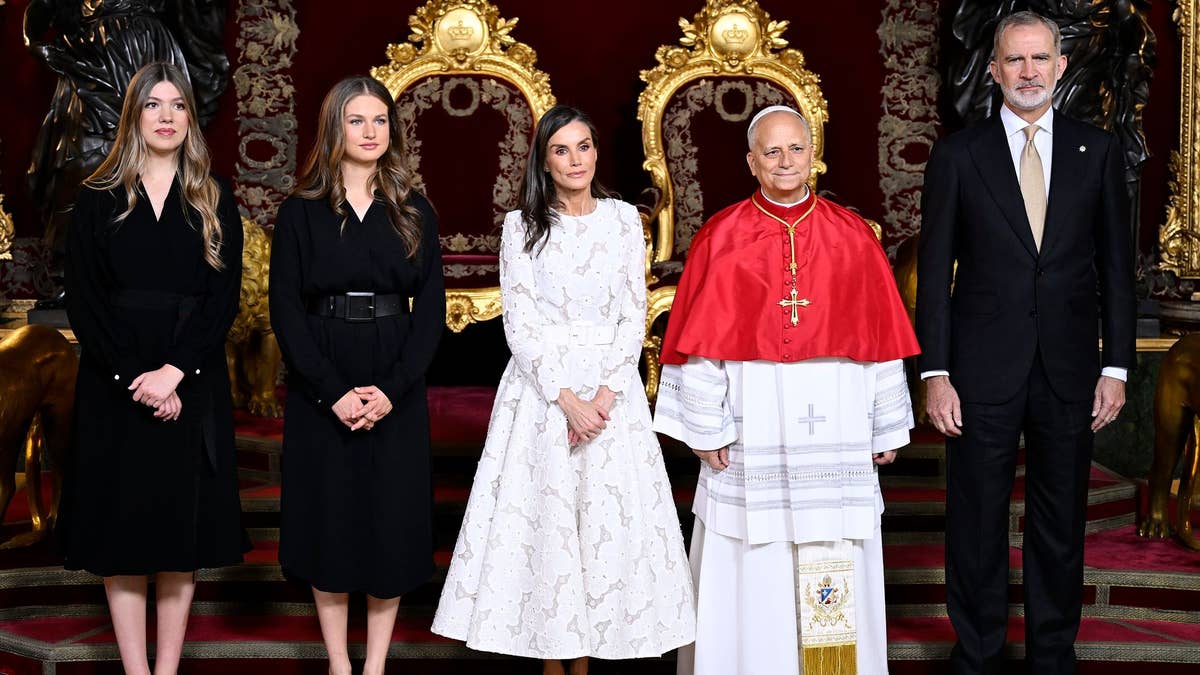 Queen Letizia joins lookalike daughters Leonor and Sofia for historic meeting with Pope Leo XIV