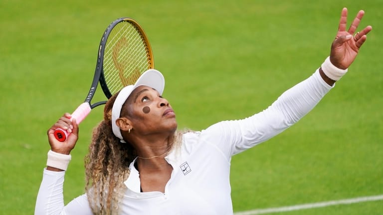 Serena Williams of the United States practices at Queen's Club,...