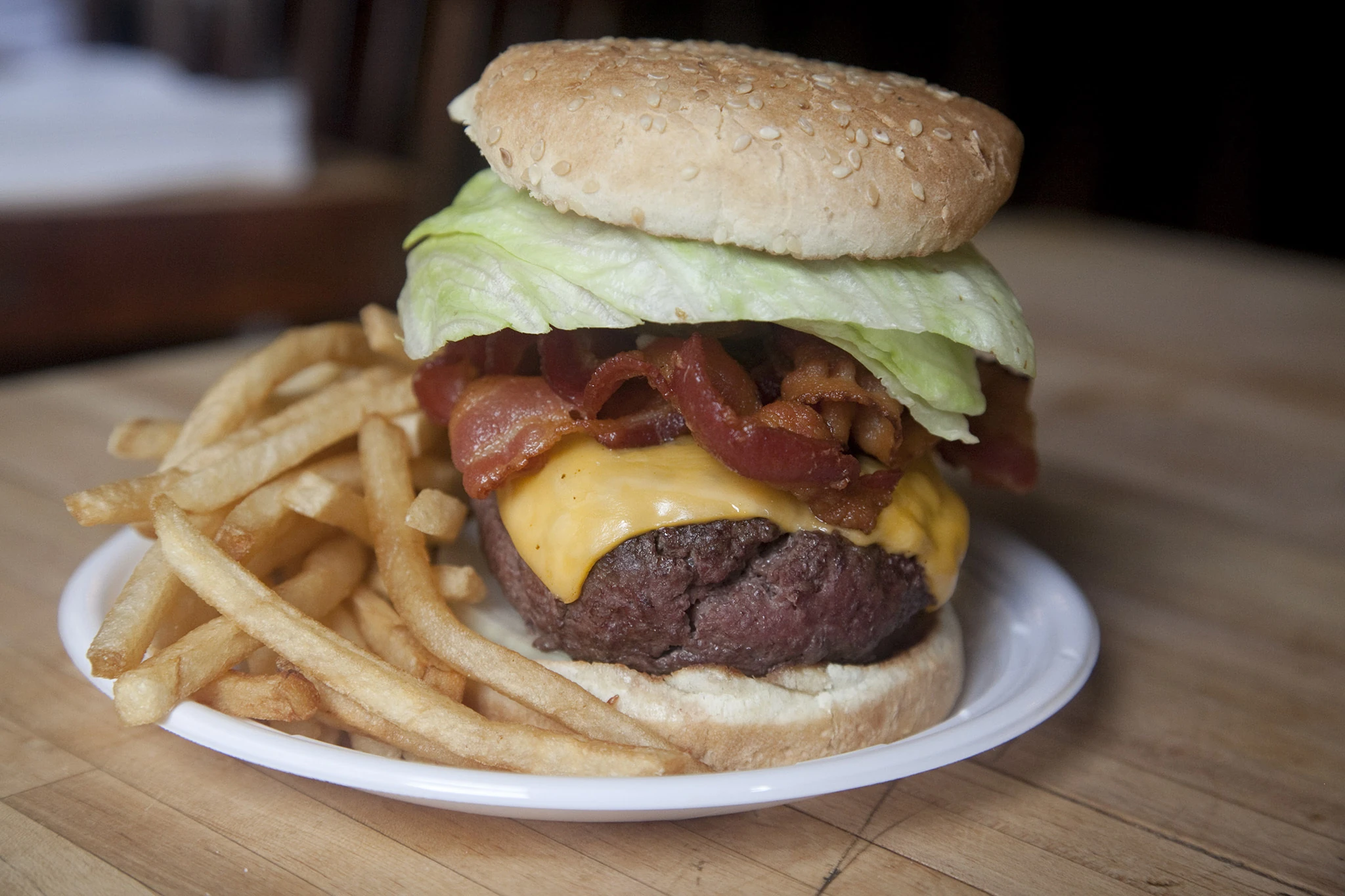 Bistro burger and fries at Corner Bistro