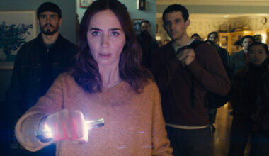 From left, Tommy Martinez as Santiago, Emily Blunt as Margaret Fairchild and Josh O’Connor as Dr. Daniel Kellner in “Disclosure Day,” directed by Steven Spielberg. The latest sci-fi blockbuster by the iconic director was shot on location in upstate New York and New Jersey.