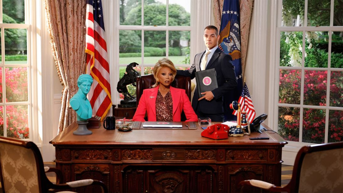 Who else but RuPaul could play the president in this movie? Here with Matt Rogers.