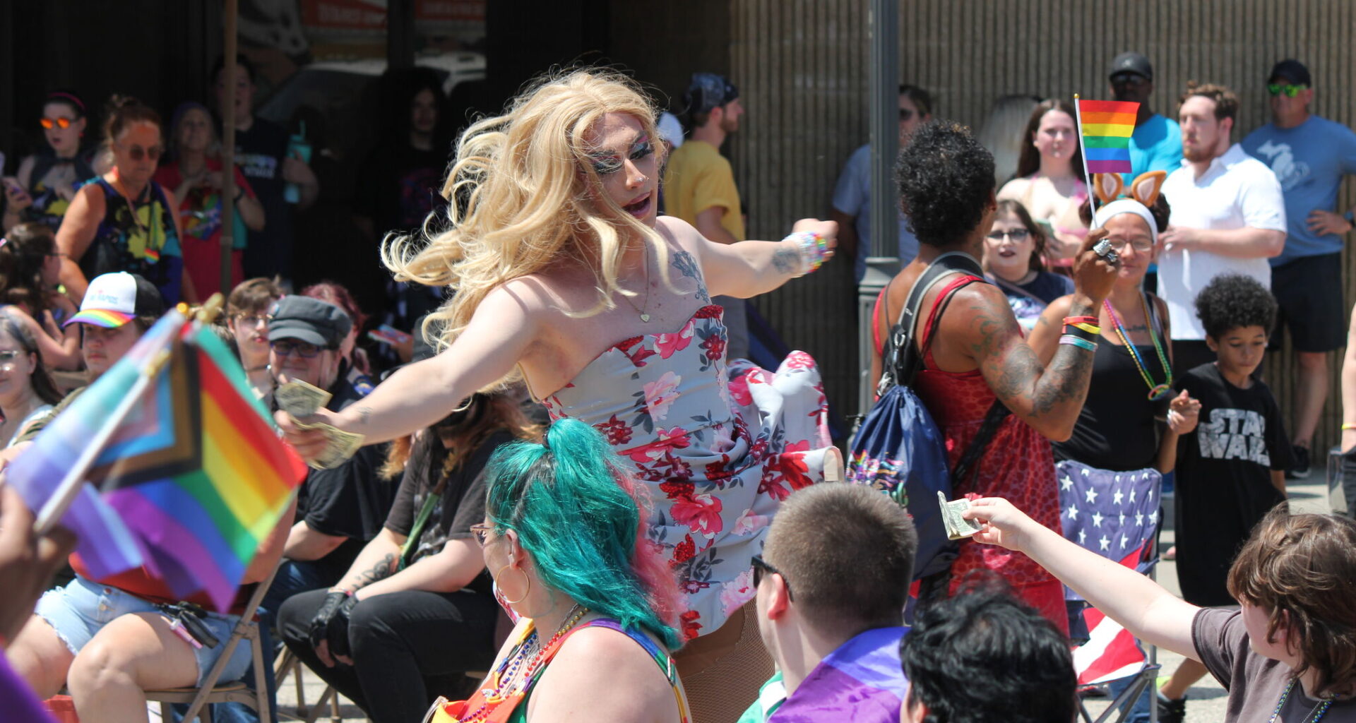 From noon to 8 p.m. Sunday, June 28, downtown Big Rapids will host the Pride Big Rapids Queen-Tennial Festival along Michigan Avenue. The fifth annual event will feature more than 70 vendors, family and children's activities, food trucks and a lineup of entertainment and educational programming centered around this year's theme, "Fearless and Free, Louder than Ever." In this file photo, drag performer J.A.N.E. dances among attendees of the fourth annual Big Rapids Pride Festival.