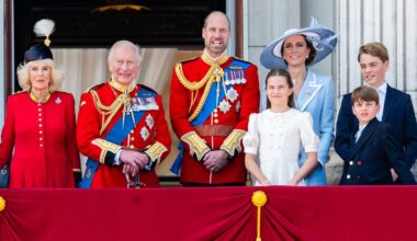 King Charles and Queen Camilla coordinate in bold red alongside Kate Middleton at Trooping the Colour