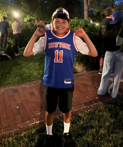 On the East End, Matias Mesa, 11, showed his Knicks...