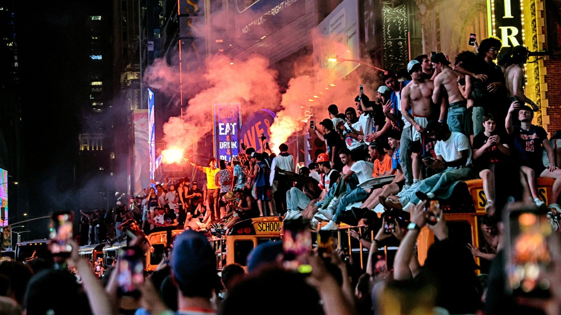 New York Knicks Fans Celebrate In Streets After NBA Finals Win