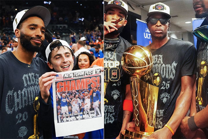 Mikal Bridges, Timothée Chalamet, Karl-Anthony Towns, OG Anunoby