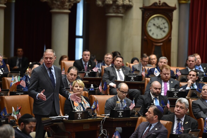Then-Assembly Minority Leader Will Barclay, an Oswego County Republican, delivering opening remarks for the 2023 legislative session. Barclay stepped aside as minority leader in early 2026.
