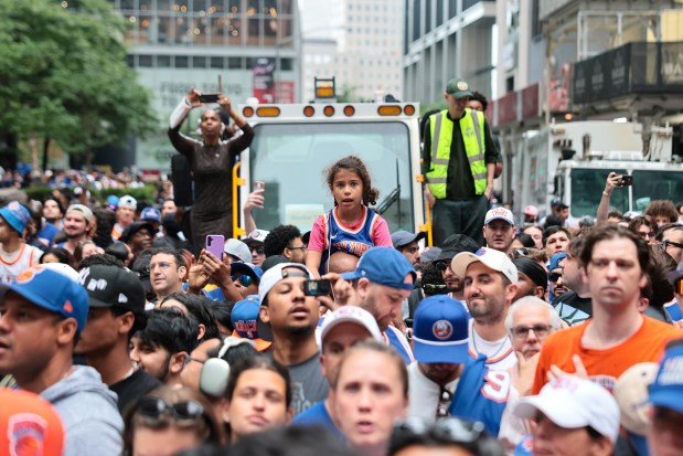 Fans arrive ahead of the New York Knicks Championship ticker tape parade and victory rally celebrating winning the 2026 NBA Finals on June 18, 2026 in New York City. (Photo by Michael M. Santiago/Getty Images)
