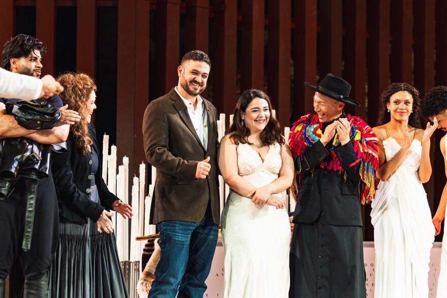 Diaz and Mendoza with Jue and the cast of Romeo and Juliet, after the wedding ceremony.
