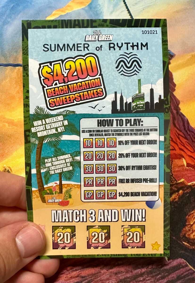The scratcher ticket for The Daily Green's contest.