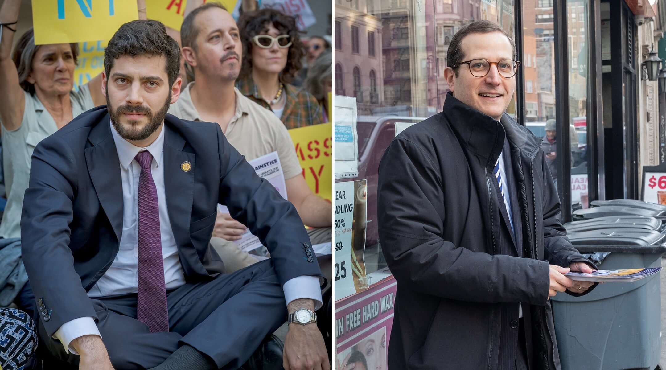 Assembly members Alex Bores (left) and Micah Lasher face off on Tuesday.