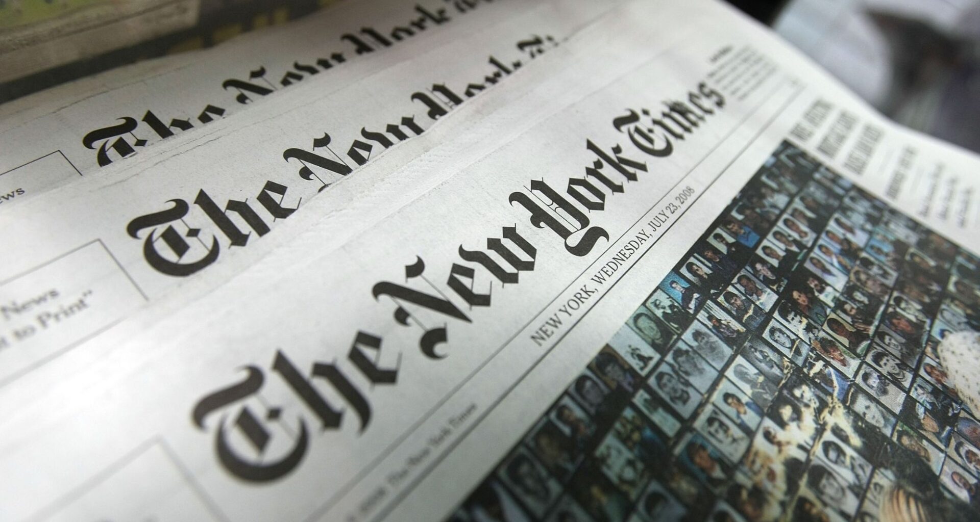 A set of New York Times newspapers.