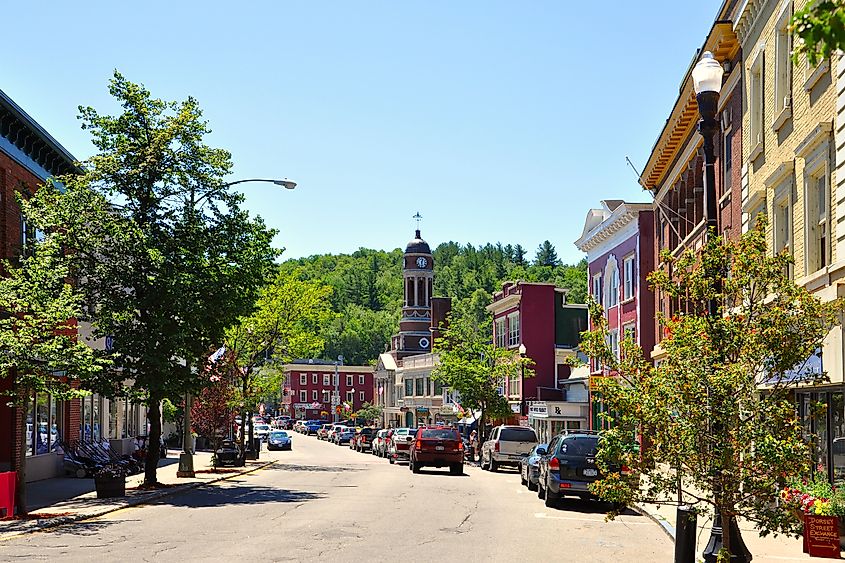 Downtown street in Saranac Lake, New York.
