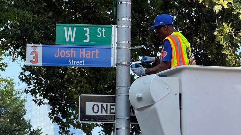 Knicks players being honored with temporary street signs in New York City