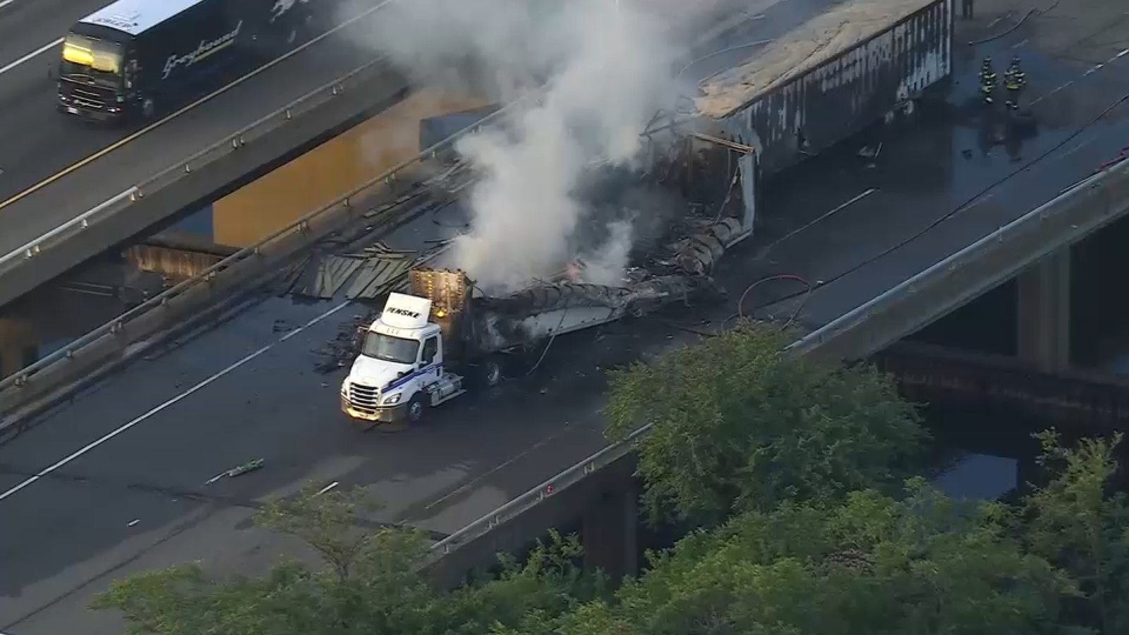 2 tractor-trailers crash on NJ Turnpike, burst into flames snarling traffic in Carteret