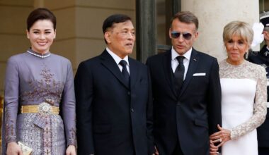 Queen Suthida makes a statement in a spectacular diamond necklace at Paris state dinner