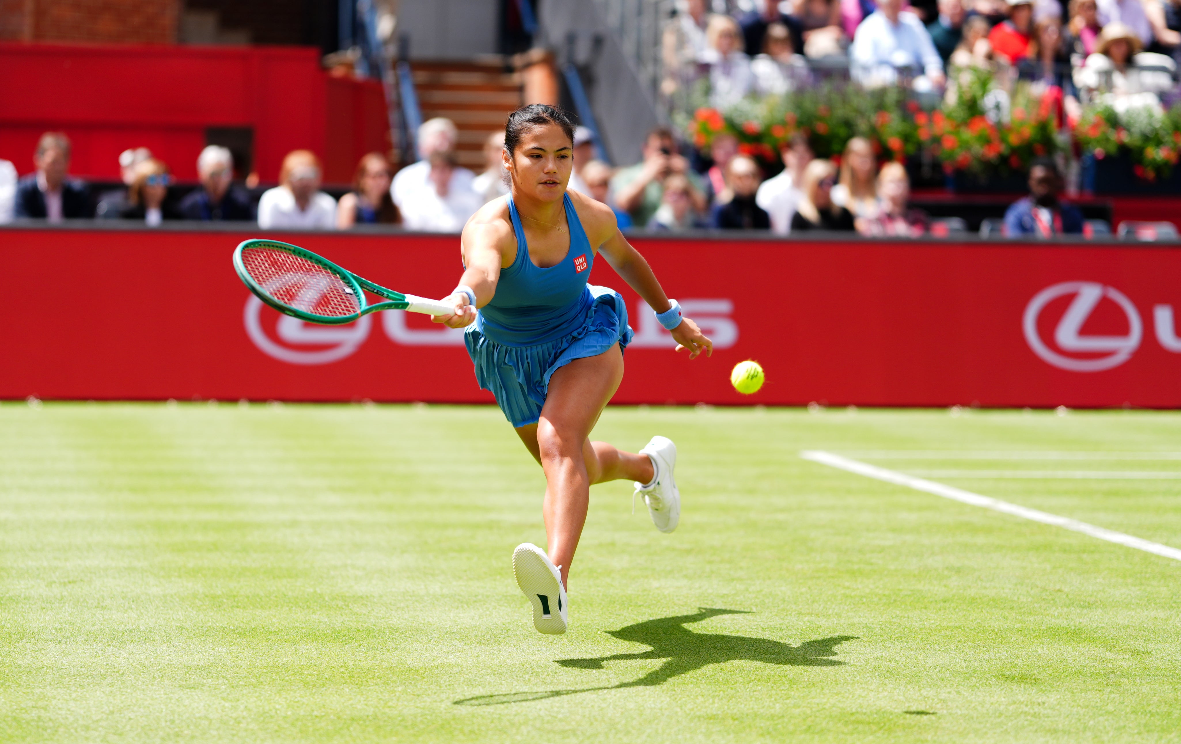 Emma Raducanu in action against Anna Blinkova on day two at Queen’s Club (Adam Davy/PA)