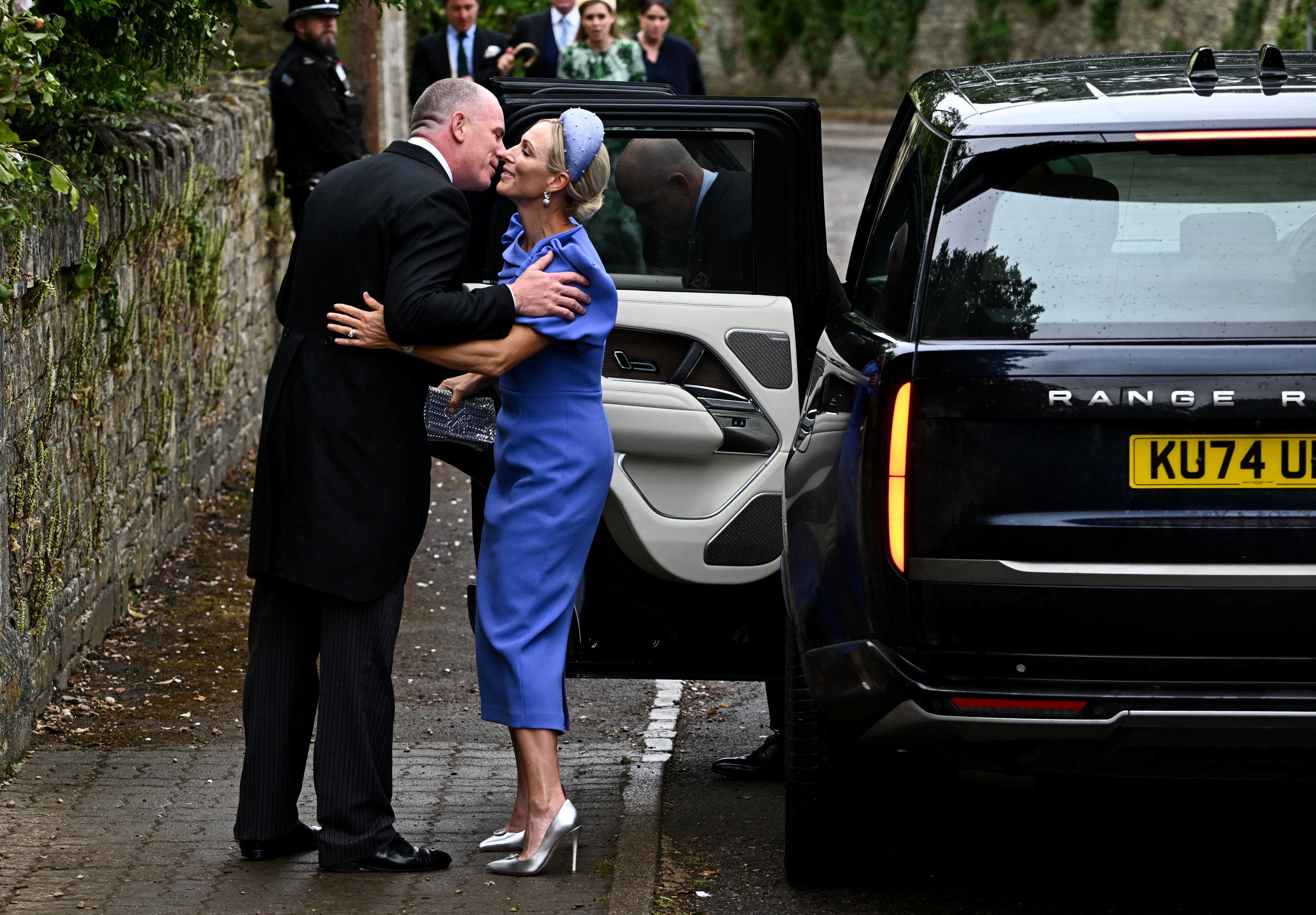 Zara Tindall arrives to attend the wedding of Princess Anne's son, Peter Phillips and Harriet Sperling