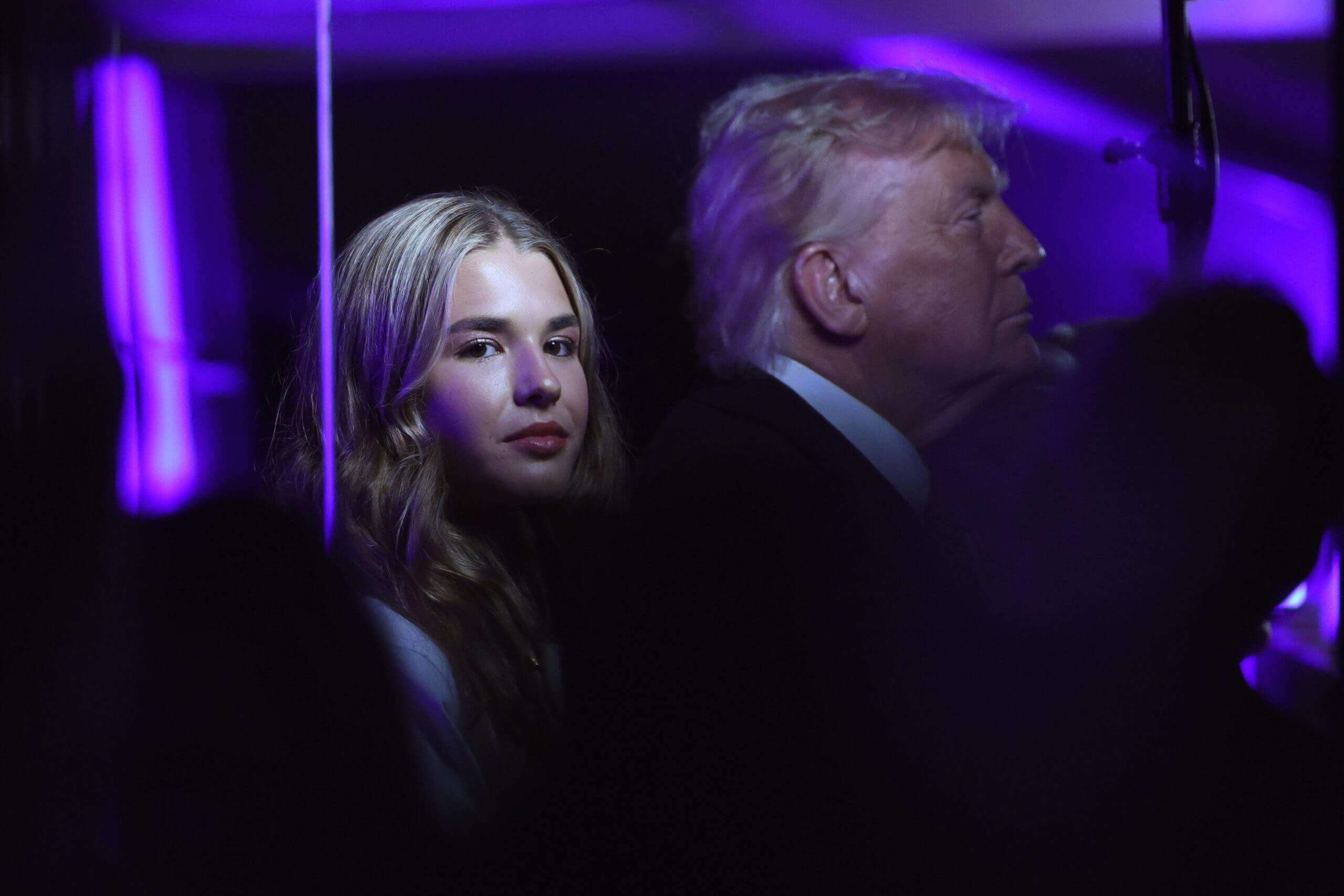 Kai Trump and U.S. president Donald Trump look on before Game 3 of the NBA Finals on Monday.