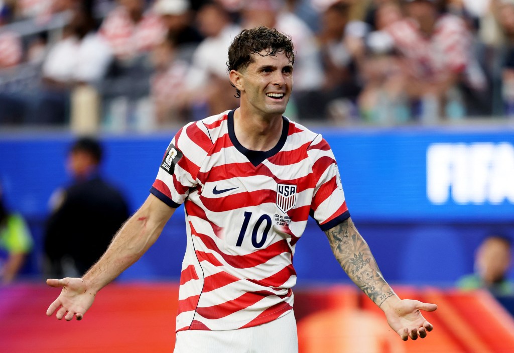 Christian Pulisic of the U.S. national soccer team reacts during a FIFA World Cup 2026 match against Paraguay.