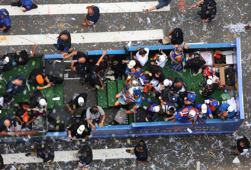 New York Knicks ticker-tape parade down Manhattan's "Canyon of Heroes" to celebrate their 2026 NBA Championship