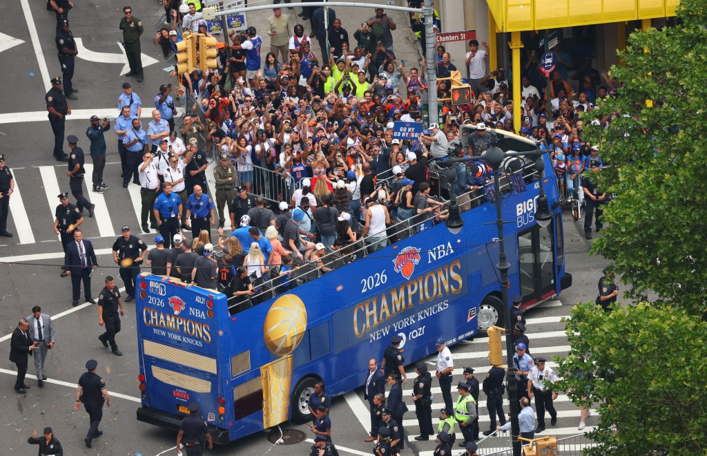 New York Knicks ticker-tape parade down Manhattan's "Canyon of Heroes" to celebrate their 2026 NBA Championship