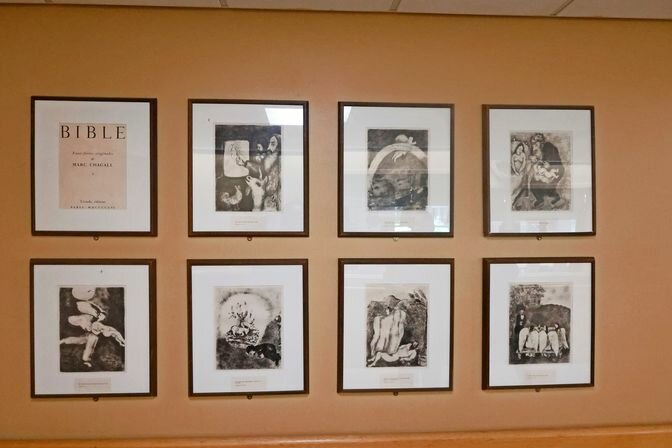 Several works by Russian artist Marc Chagall are displayed throughout the Hebrew Home, including original lithographs from his &ldquo;Bible&rdquo; series.