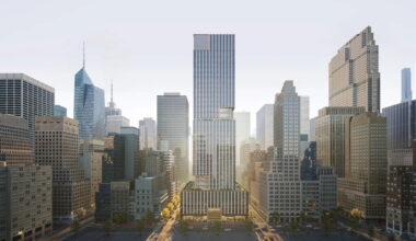 A bird's-eye view of the 570 Fifth Avenue complex, which Extel is building in midtown Manhattan, New York, with a total project cost of about 6 trillion won. KPF