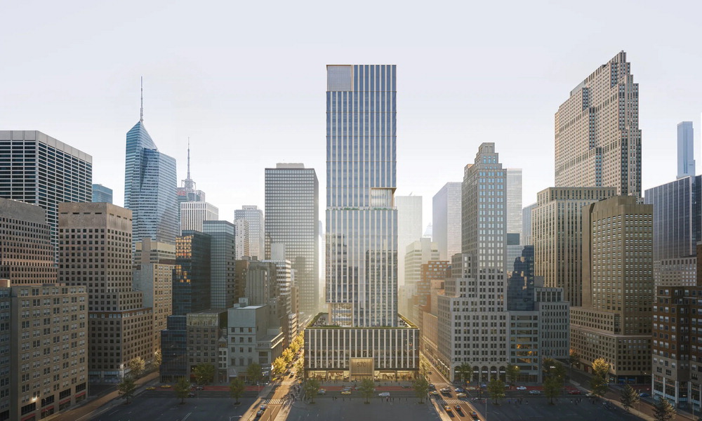 A bird's-eye view of the 570 Fifth Avenue complex, which Extel is building in midtown Manhattan, New York, with a total project cost of about 6 trillion won. KPF