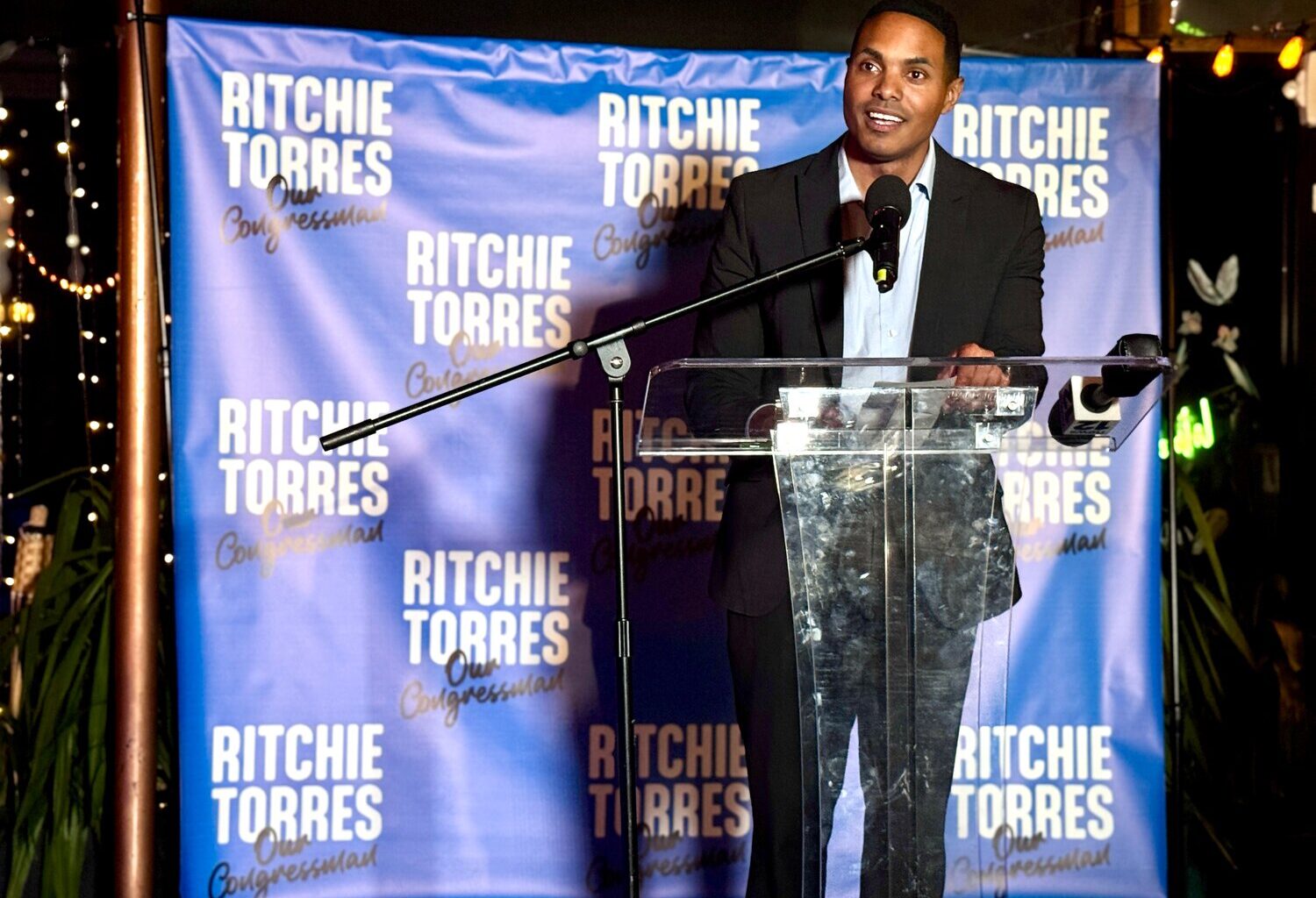 Incumbent U.S. Rep. Ritchie Torres speaks at his election night watch party, where supporters tuned in to watch polling results roll in.