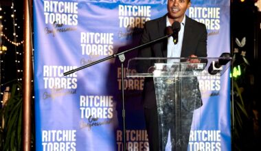 Incumbent U.S. Rep. Ritchie Torres speaks at his election night watch party, where supporters tuned in to watch polling results roll in.