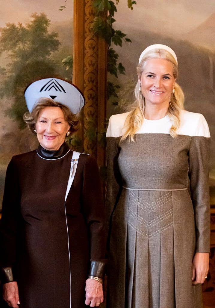 Queen Sonja of Norway and Crown Princess Mette-Marit pose for an official picture in the Royal Palace in Oslo, Norway, 9 November 2021