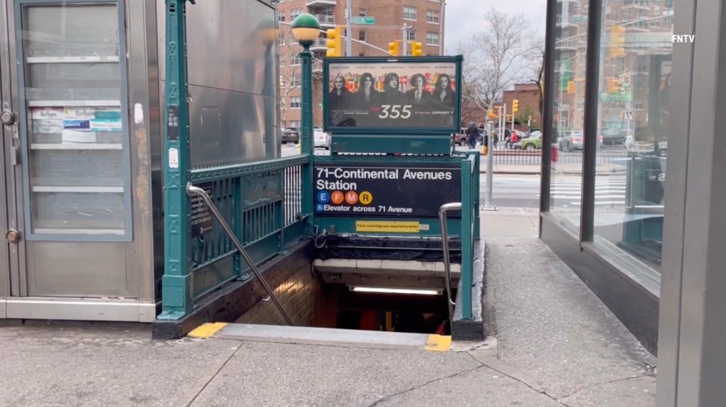 Entrance to the 71-Continental Avenues subway station in New York City.