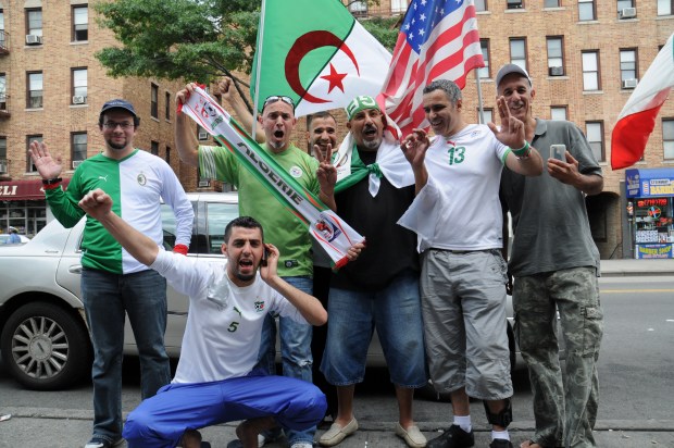 Algeria fans on Steinway St. in Astoria, Queens gather to watch the USA vs. Algeria game in the 2010 World Cup on June 23, 2010.