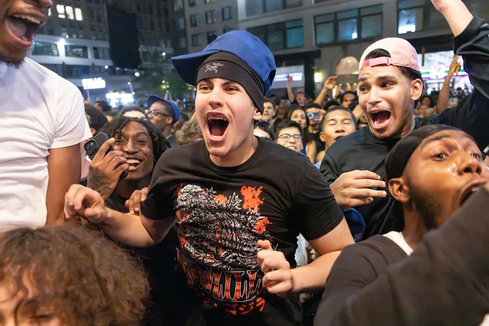 The Big Apple became one big celebration following the orange and blue’s miraculous rally within the final seconds to clinch the game. Aristide Economopoulos for NY Post