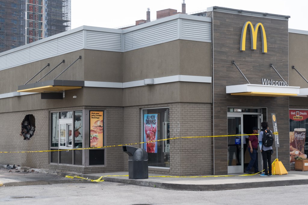A car crashed into a McDonald's on Bruckner Boulevard in the Bronx, New York.