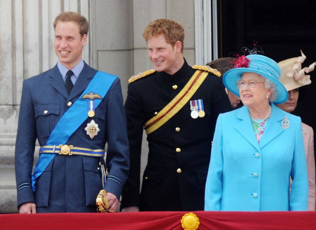 Prince William, Prince Harry and the Queen at Trooping the Colour 2009