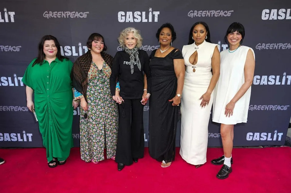 Katie Camosy, Chloe Torres, Jane Fonda, Sharon Lavigne, Shamyra Lavigne and Alana Schwartz attend the "Gaslit" New York premiere
