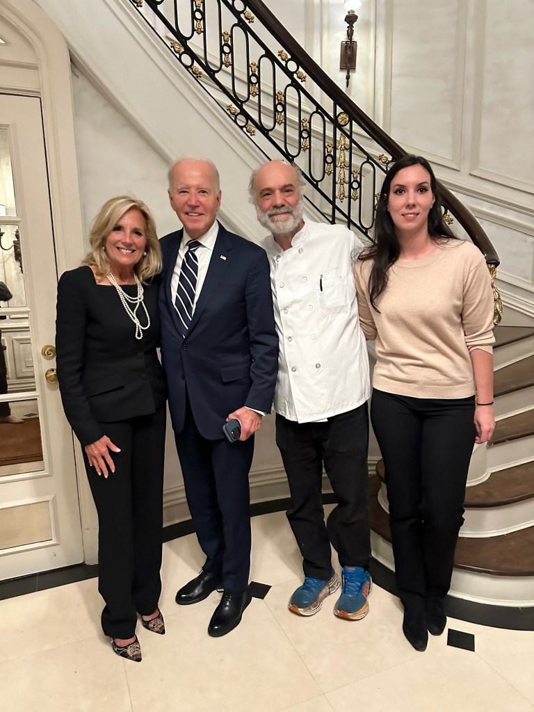 Giuseppe Bruno and his daughter Nicolina pose for a photo with Jill and Joe Biden.