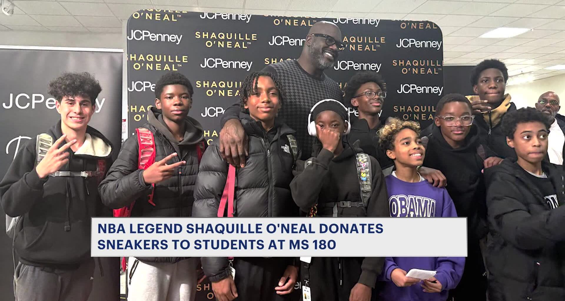 News 12 | Bronx | Shaquille Oneal Donates Roughly 800 Pairs Of Sneakers To Co Op City Students