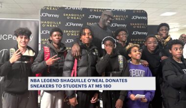 News 12 | Bronx | Shaquille Oneal Donates Roughly 800 Pairs Of Sneakers To Co Op City Students