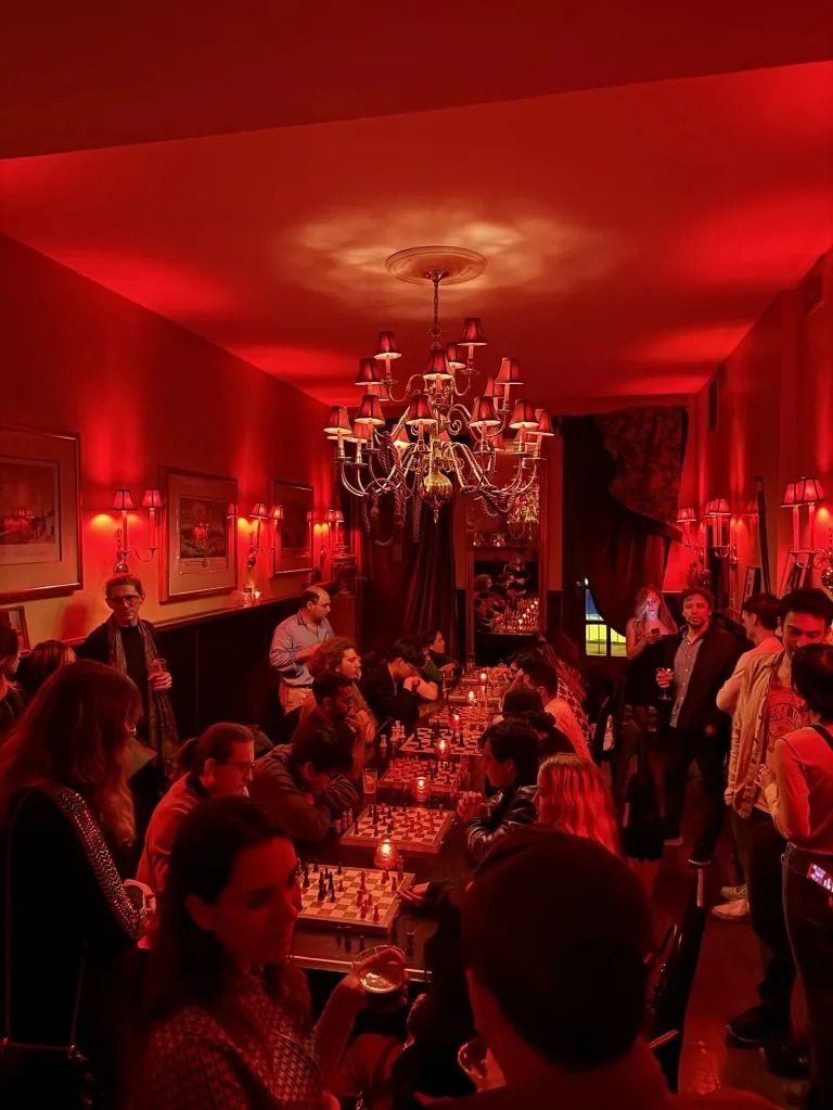 Players at a Club Chess event, which welcomes all levels, though sometimes “secret” events are held for “members.” Club Chess